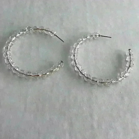 J Crew new Beaded Translucent Hoop Earring Clear - Picture 7 of 8